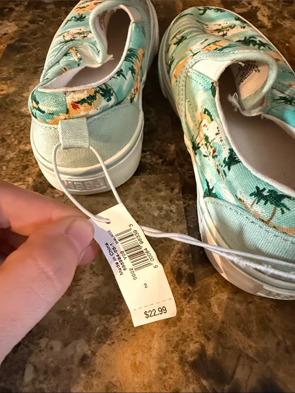 Old Navy Aqua Tropical Print Slip-On Kids Sneakers